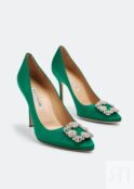 Атласные туфли MANOLO BLAHNIK Hangisi satin pumps, зеленый