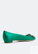 Балетки MANOLO BLAHNIK Hangisi satin flats, зеленый