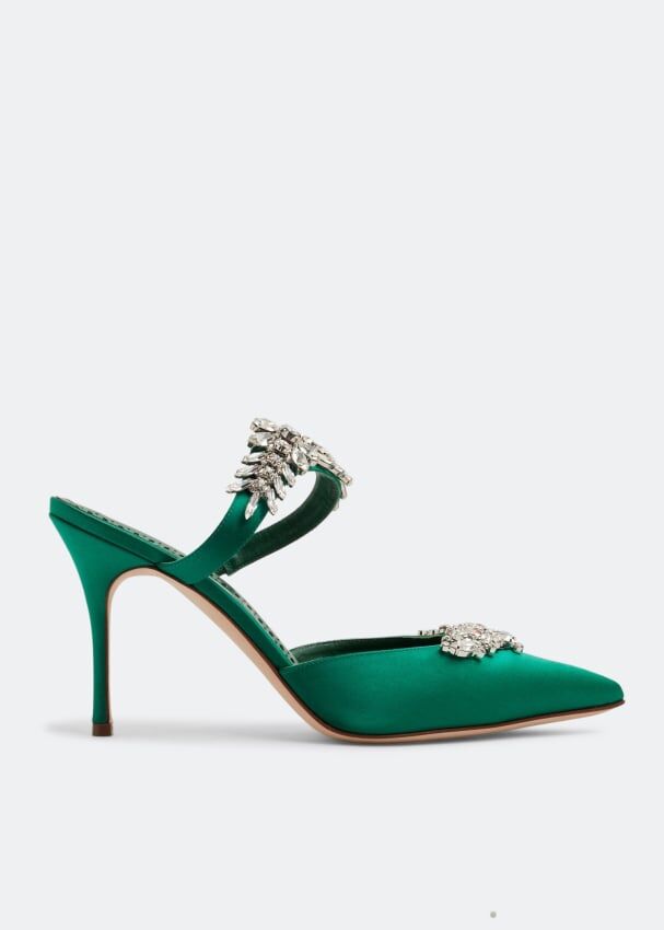 Мюли MANOLO BLAHNIK Lurum satin mules, зеленый