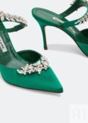 Мюли MANOLO BLAHNIK Lurum satin mules, зеленый