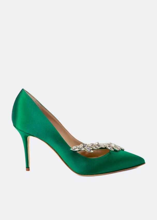 Атласные туфли MANOLO BLAHNIK Nadira satin pumps, зеленый