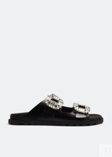 Сандалии ROGER VIVIER Slidy Viv' strass buckle sandals, черный