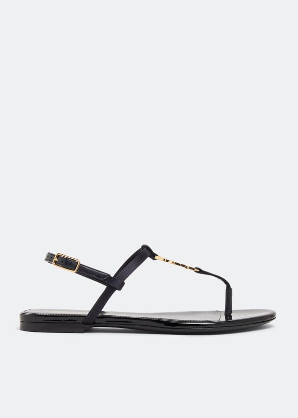 Сандалии SAINT LAURENT Cassandra flat sandals, черный 7424609QNKK4035 | Black фото 1