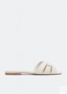 Сандалии SAINT LAURENT Tribute leather flat sandals, белый