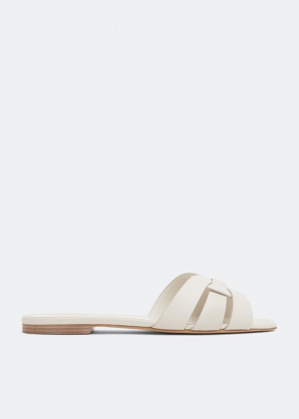 Сандалии SAINT LAURENT Tribute leather flat sandals, белый 571952BZC009008 | White фото 1