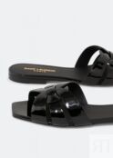 Сандалии SAINT LAURENT Tribute leather flat sandals, черный 571952B8I001000 | Black фото 2