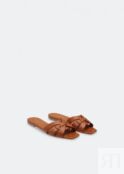 Сандалии SAINT LAURENT Tribute leather flat sandals, коричневый